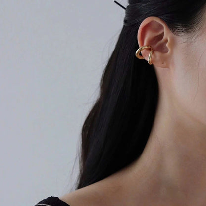 Fake Piercing Earcuff Double Circle Ear Cuff Faux Earrings for Women Man Hiphop Vintage Cuffs Earclips Accessories Korean Fas