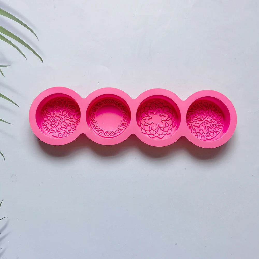 3D Handmade Silicone Soap Mold 4 Types Flower Soap Making Mould DIY Circular Shape Soaps Craft Tools Round Mooncake Mold - pi