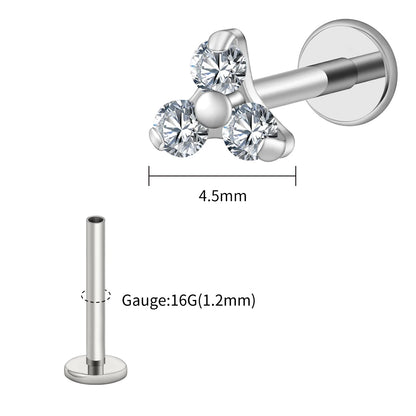 Right Grand ASTM F136 Titanium Tiny Trinity CZ Labret Stud 16G Triple CZ Flower Cartilage Earring Nose Medusa Earlobe Piercin