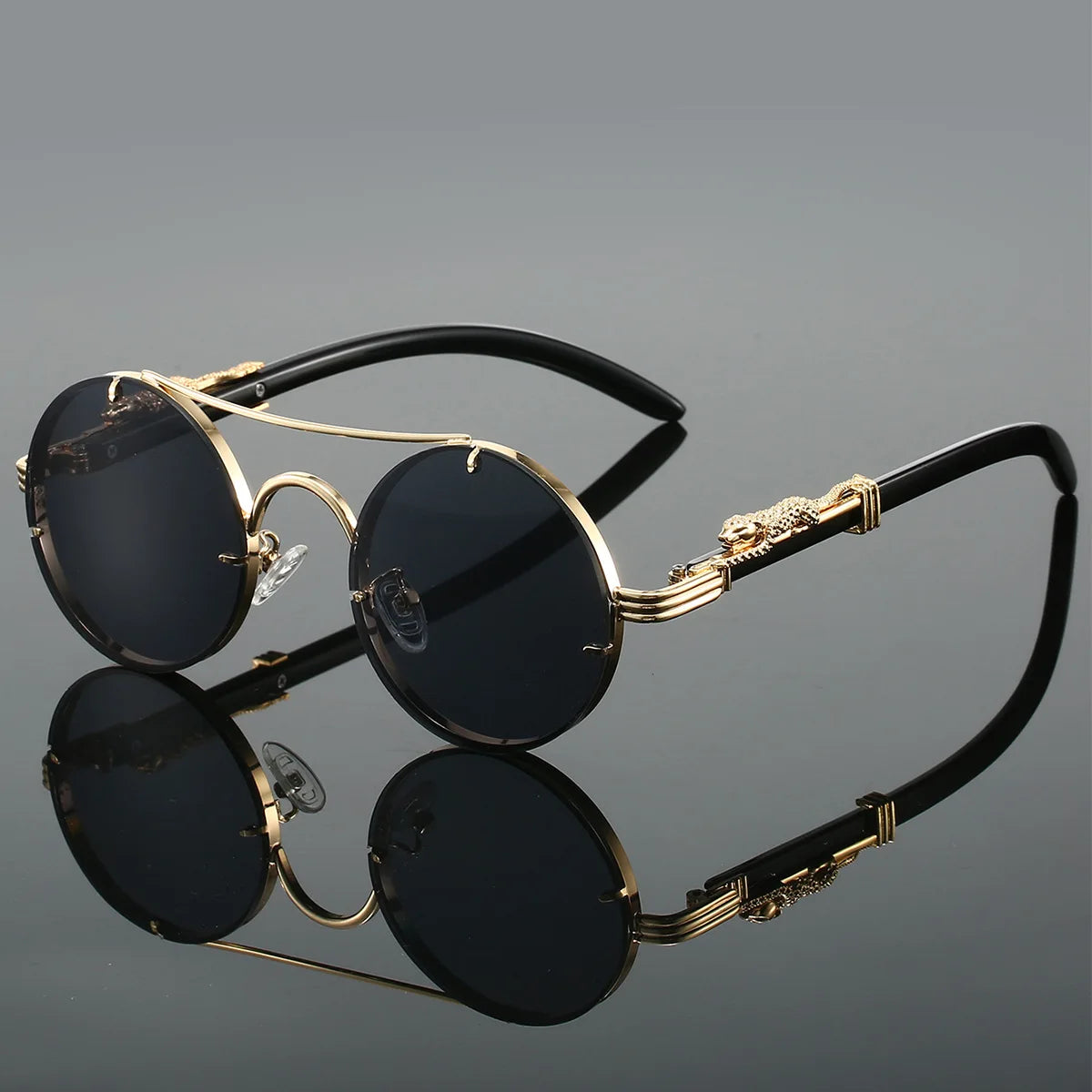 Vintage Round Sunglasses Men Fashion Double Bridge Multicolor Shades Women Retro Trendy Brand Luxury Design Sun Glasses - Bla
