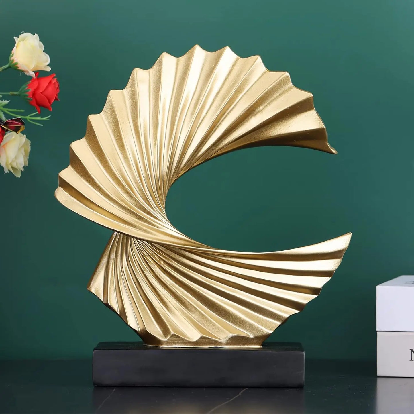 Modern Abstract Sculpture Art Deco Decor, Gold Ocean Wave Sculpture Large Home Decor Accents, Gold Statue for Men Office Hous