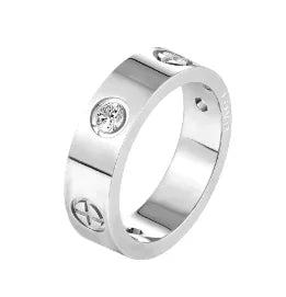 Personality Round Beads Ring Band Small Clear Crystal Zircon Waterproof Stainless Steel Rings Simple Granular Fine Jewelry - 