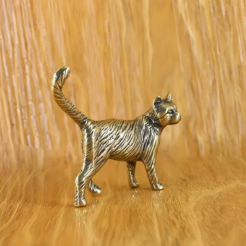 Creative Retro Brass Little Pet Cat Statue Interesting Mini Long-Tailed Cat Tabletop Ornament Miniature Home Decor Crafts Gif