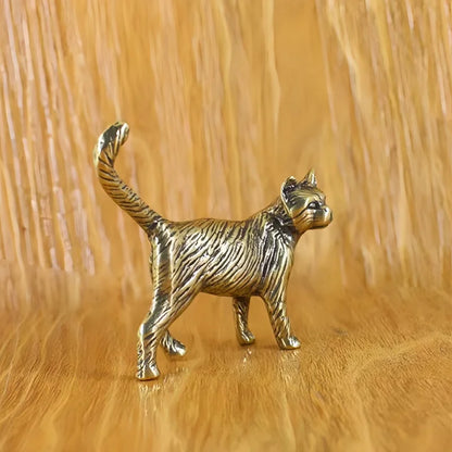 Creative Retro Brass Little Pet Cat Statue Interesting Mini Long-Tailed Cat Tabletop Ornament Miniature Home Decor Crafts Gif