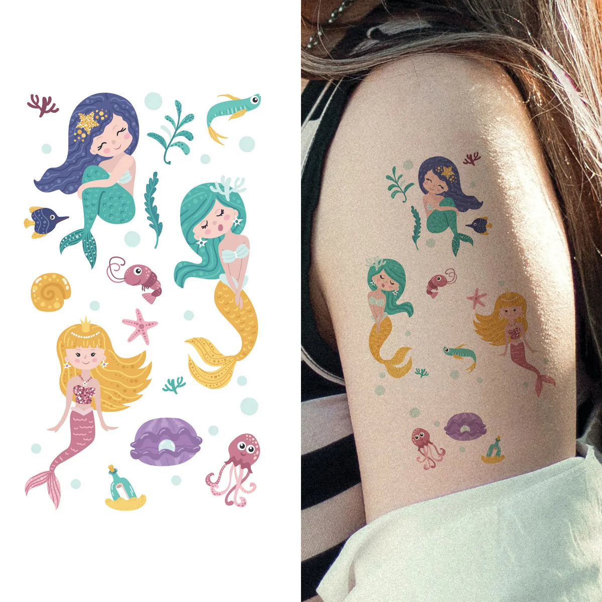 30pcs Cute Cartoon Tattoo Stickers, Unicorn, Animal, Mermaid, Car Wheel Boat, Space Robot, Fruit, Pirate, Butterfly Elf Tatto