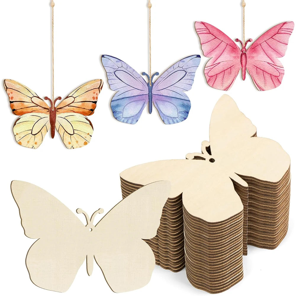 10pcs Wooden Flower Ornaments Unfinished Wooden Slices with Hole Wooden Blank Christmas Hanging Ornaments for DIY Crafts - Bu