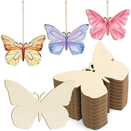 10pcs Wooden Flower Ornaments Unfinished Wooden Slices with Hole Wooden Blank Christmas Hanging Ornaments for DIY Crafts - Bu