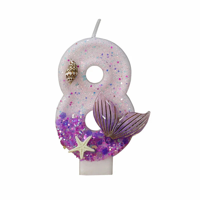 Mermaid Tail Birthday Candles with Starfish, Number Candles, Creative Cake Decorations for Birthday Party, DIY Party Decorati