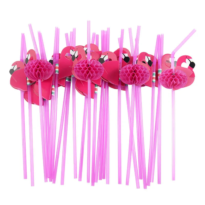 50PCS Hawaiian Party Umbrella Drink Straws Flamingo Juice Cocktail Disposable Straw Tropical Luau Birthday Party Decor Suppli