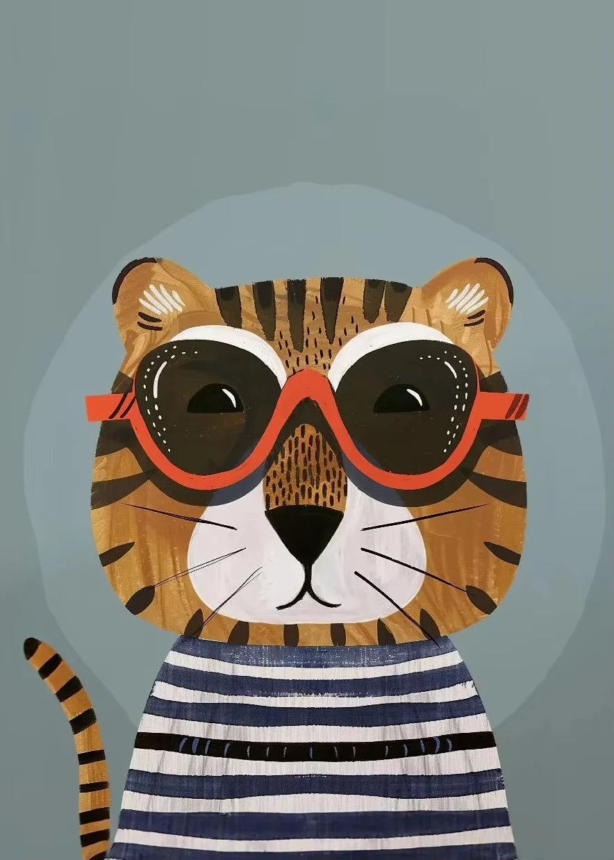 Minimalist Cute Skateboard Animal Wall Art Dog, Lion, Crocodile, Tiger, Bear, and Car Canvas Print Home Decor for Kids' Rooms