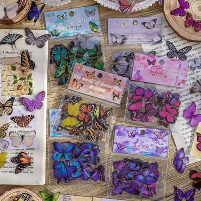 Journamm 40pcs/pack Butterfly Series Stickers Art Collage Junk Journal DIY Scrapbooking PET Waterproof Craft Aesthetics Stick
