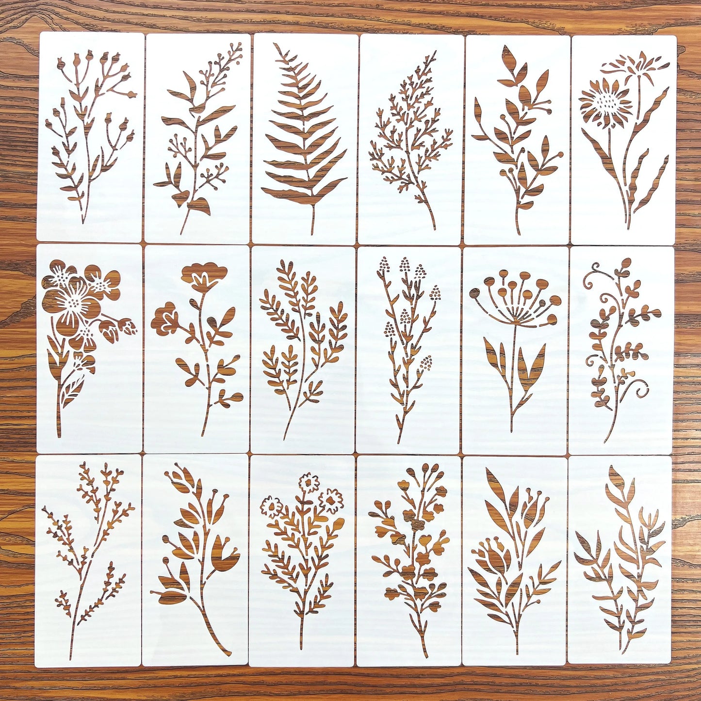 **18 Pcs DIY Flower Painting Stencils, Reusable Plastic Templates for Wood, Fabric, Paper - Spray Paint & Graffiti Craft Supp