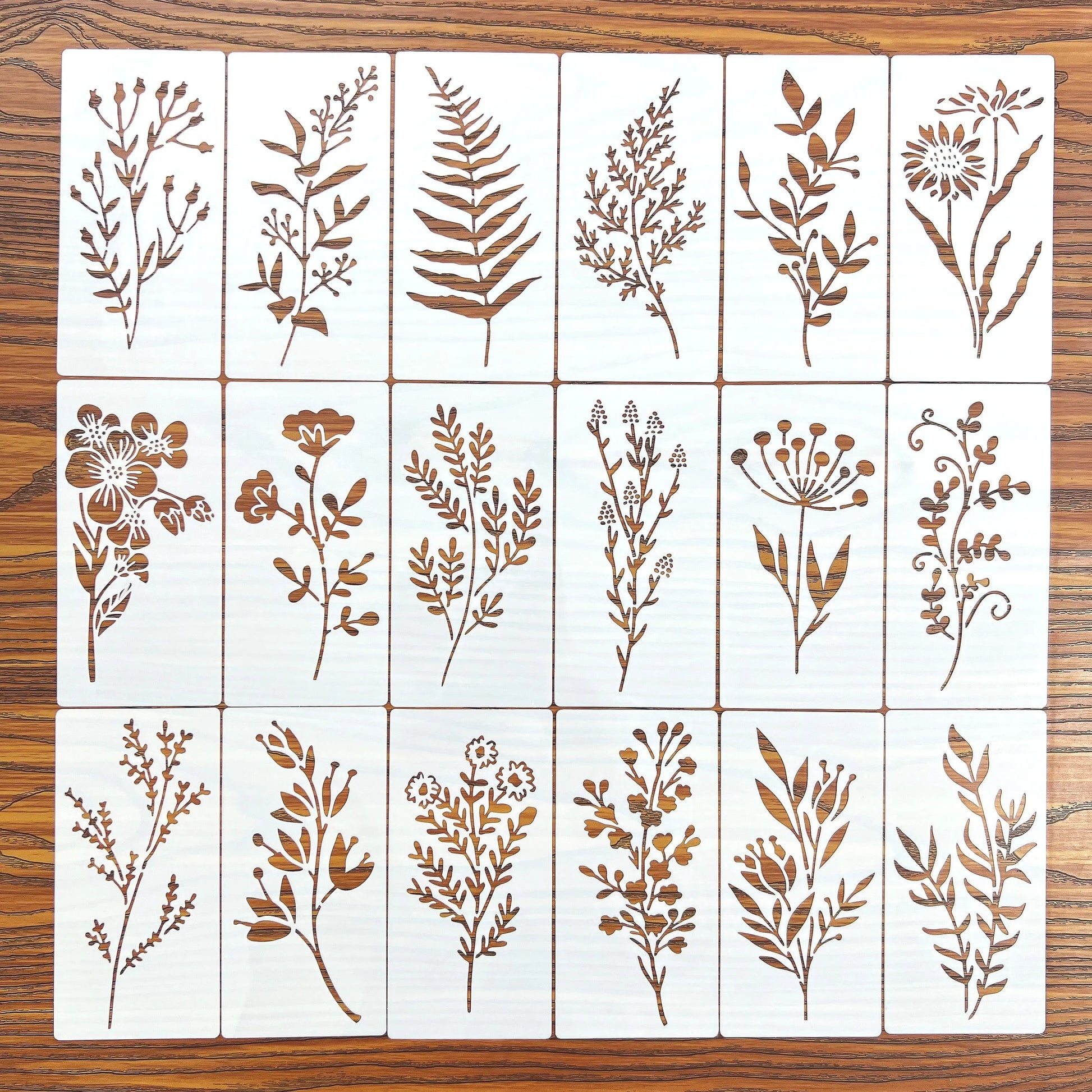 **18 Pcs DIY Flower Painting Stencils, Reusable Plastic Templates for Wood, Fabric, Paper - Spray Paint & Graffiti Craft Supp