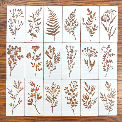 **18 Pcs DIY Flower Painting Stencils, Reusable Plastic Templates for Wood, Fabric, Paper - Spray Paint & Graffiti Craft Supp
