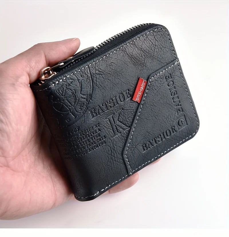 Men's Wallet Made of PU Wax Oil Skin Purse for Men Coin Purse Short Male Card Holder Wallets Zipper Around Money Coin Purse -