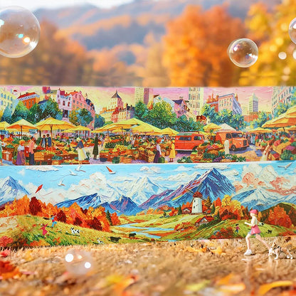 Wide European Town Scenery Washi Tape, Background Tape for Junk Journal Scene Making, Ideal Holiday & Birthday Gift