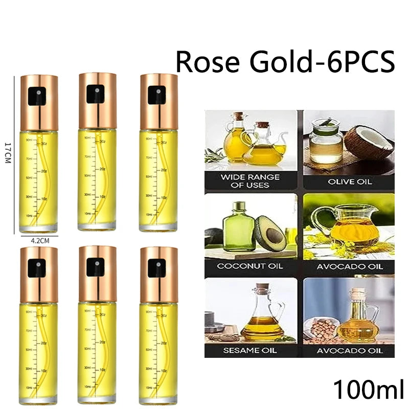Glass Oil Sprayer for Cooking Olive Spray Mister for Salad BBQ Kitchen Baking Empty Vinegar Bottle - Rose Gold-6PCS