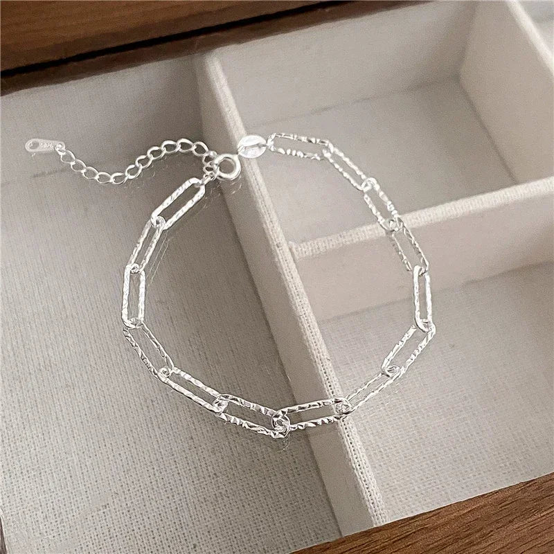 925 Sterling Silver Heart Shaped Necklace Bracelet Set for Women Vintage Korean Blue Crystal Bracelets Jewelry Set Party Jewe