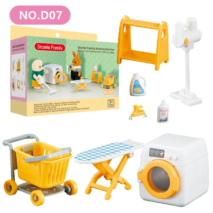 1:12 Miniature Furniture Forest Family Kitchen Toy Dining Table Dollhouse Accessories Bathroom Pretend Play For Girl Gifts To