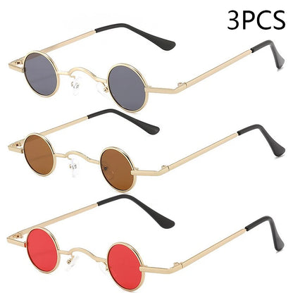 Vintage Rock Punk Man Sunglasses Classic Small Round Sunglasses Women Wide Bridge Metal Frame Black Lens Driving Eyewear - Bl