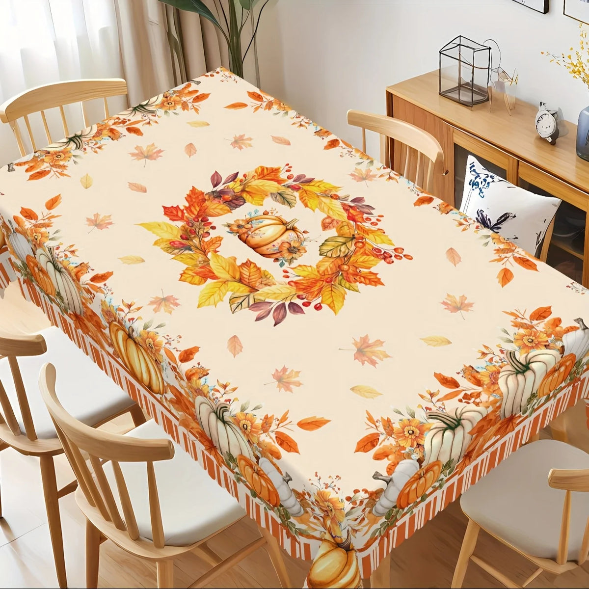 Fall Thanksgiving Pumpkin Maple Leaves Tablecloth for Table Decor Autumn Harvest Floral Kitchen Dining Table Cloth Wedding De