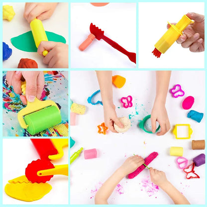 Clay and Dough Modelling Tools Kit Rollers Molds Cutters Plastic Assorted Designs Play Dough Extruders Tools Toy Set