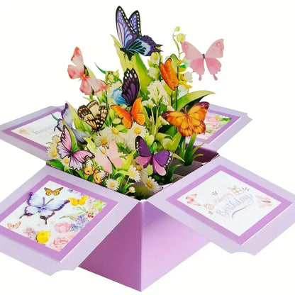 1pc 3D Pop-Up Birthday Greeting Card - Floral and Butterfly Design for Any Recipient, Handwritten Note FeaturePaper Construct