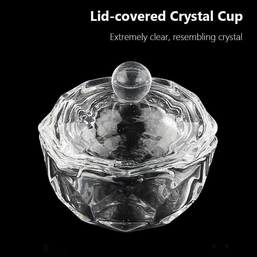 Nail Art Glass Cup with Lid for Acrylic Liquid, Brush Cleaner, Nail Art Dappen Dish