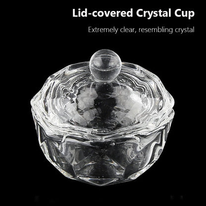 Nail Art Glass Cup with Lid for Acrylic Liquid, Brush Cleaner, Nail Art Dappen Dish