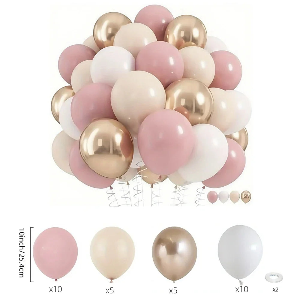 32/52/62pcs Macaron Pink Retro Sand White Champagne Golden Balloons Set For Birthday,Party,Wedding,Valentine's Day, Anniversa