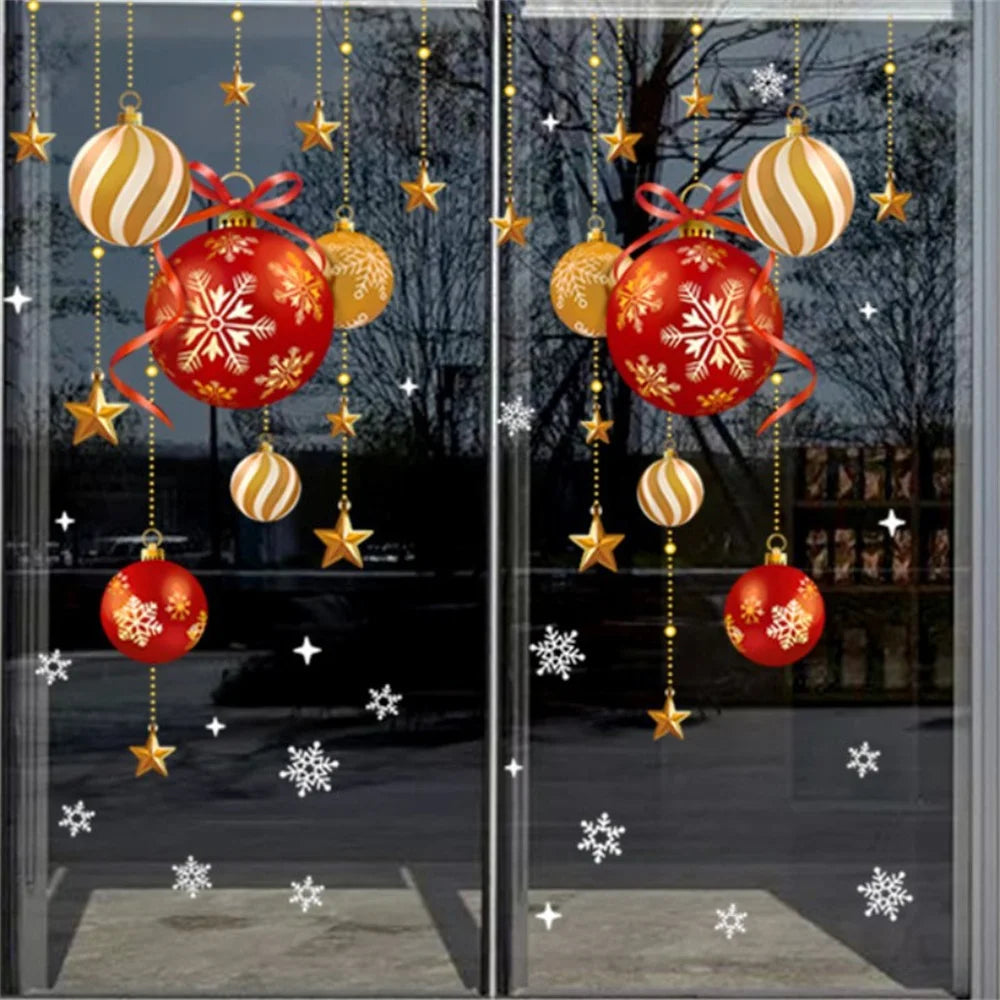 Christmas stickers, festive atmosphere decoration, colorful balls, stars, snowflakes, stickers, decorative glass window stick