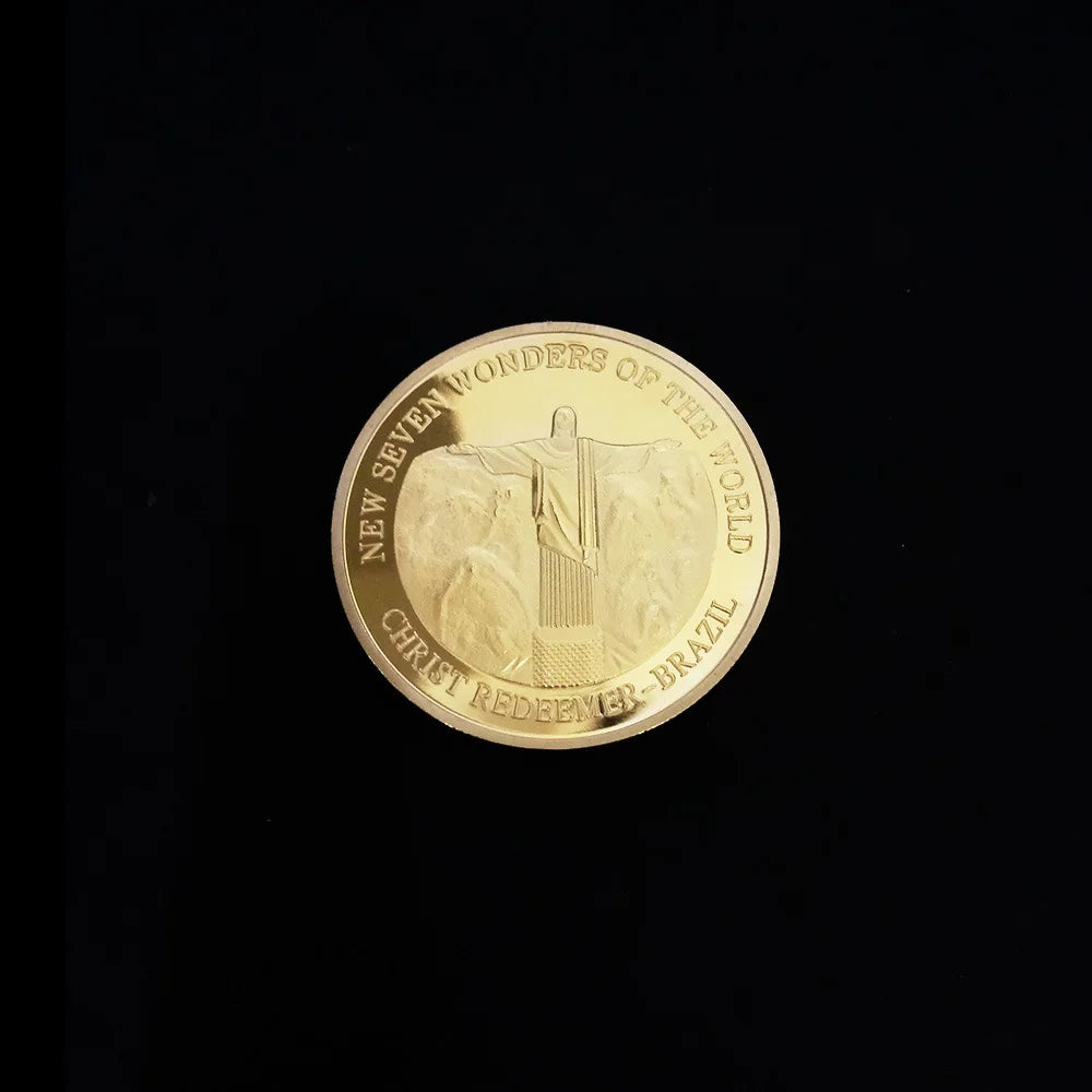 Seven Wonders of The World Coin Collection Gold-plated Commemorative Badge Travel Collection Coin - C