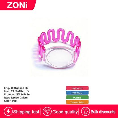 RFID IC ID Silicone Wristband Fudan F08 S50 M1 13.56MHz / TK4100 Chip 125KHz Waterproof Wrist Tag for Swimming & Foot Spa 20P