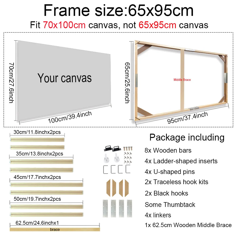Various Sizes Canvas Frame Wooden Frames Natural Wooden Photo Oil Painting Canvas Diamond Painting Frames Canvas Wood Wall Fr