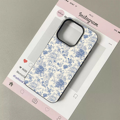 Vintage Floral Phone Case for iPhone 17 16 15 14 Plus 13 12 11 Pro Max Retro Blue Flower Pattern Shockproof TPU Protective Co