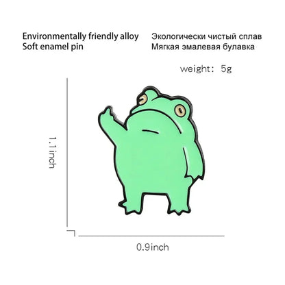 Cute Funny Vertical Middle Finger Frog Alloy Brooch Creative Cartoon Animal Badge Personality All-match Clothing Accessories