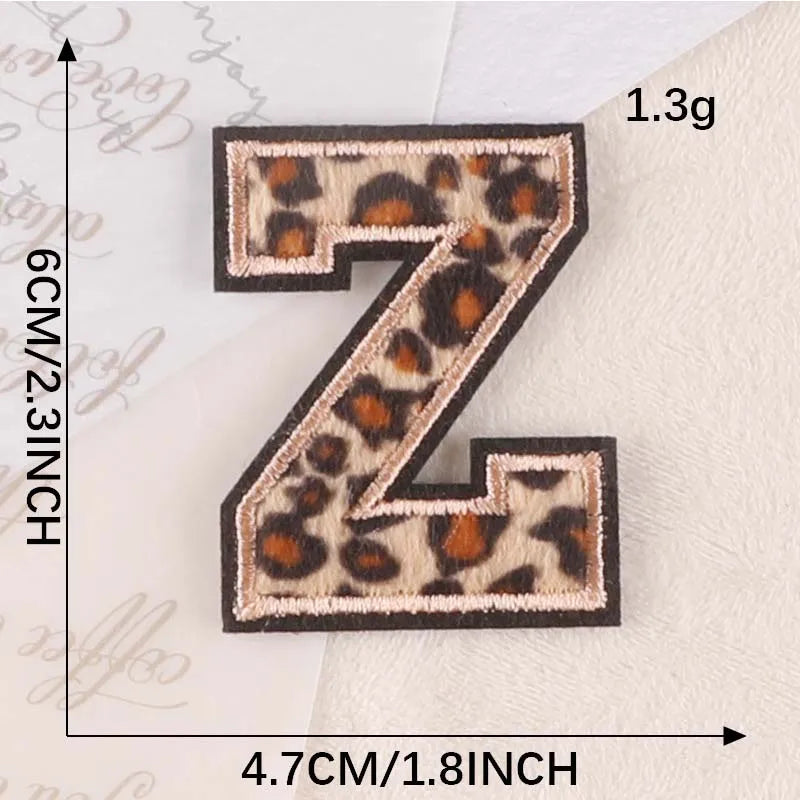 A~Z English Alphabet Letters Badge Patches,Leopard Print Applique Embroidery Iron on Stickers for Clothing,DIY Name Garment