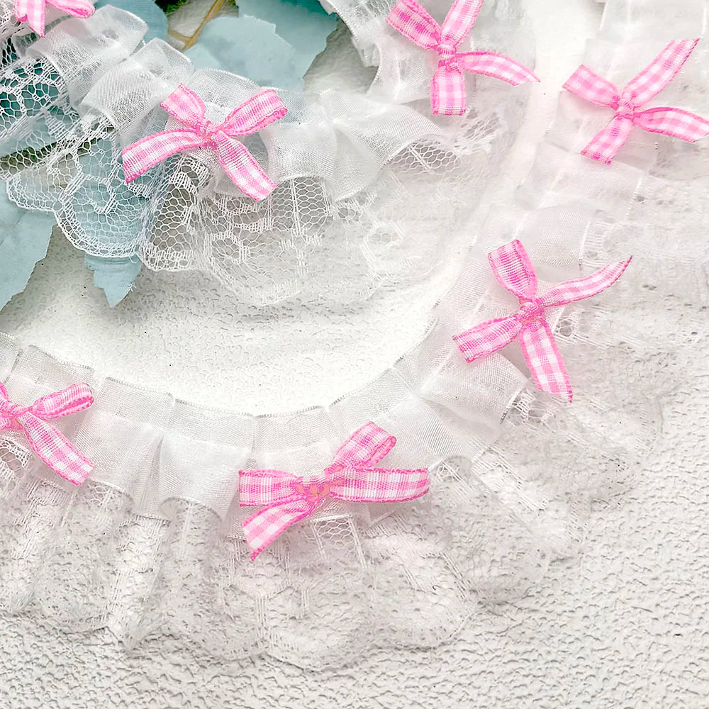 1 Yard Pink Bow Embroidery Lace Fabric Trim DIY Clothing Decoration Accessory 5CM Wide - Style2 White