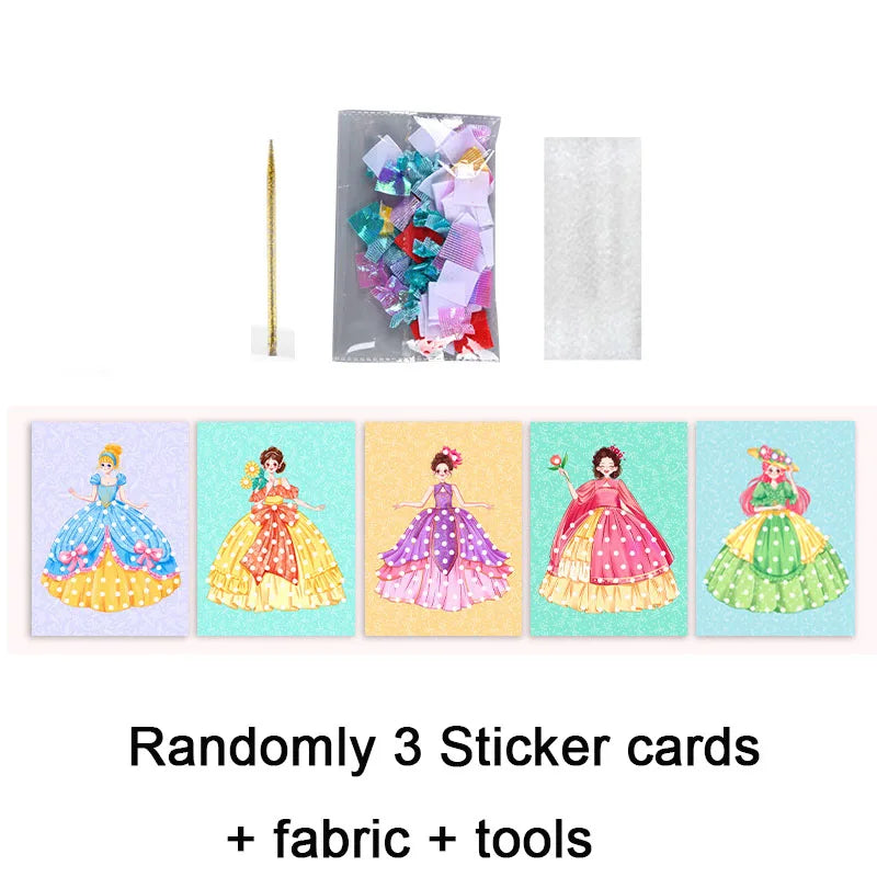 3-12pcs Sticker Cards Fabric Art Craze Poke Caft Toys Creative Puzzle Puncture Painting Poking Princess Dressing Game Childre