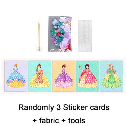 3-12pcs Sticker Cards Fabric Art Craze Poke Caft Toys Creative Puzzle Puncture Painting Poking Princess Dressing Game Childre