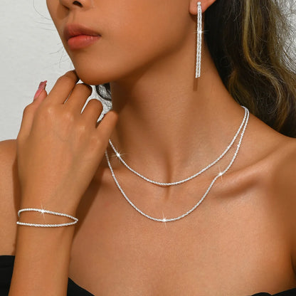 Set of Shiny Silver Plated Collarbone Chain Necklace Bracelet Jewelry, Women's Minimalist Starry Sky Accessories - TZ50