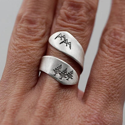 New Simple Trendy Women's Ring Green Tree Forest Mountain Brushed Wedding Ring Women's Party Jewelry Creative Open RingWholes