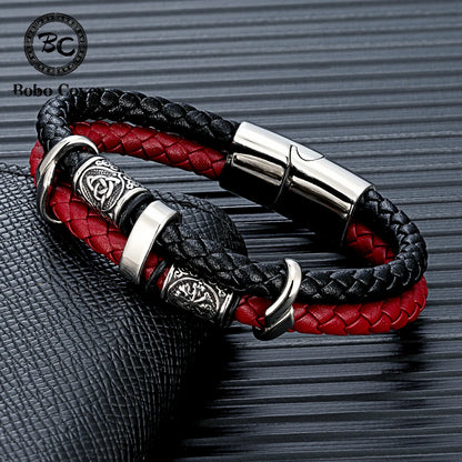 Vintage Vikings Compass Multilayer Genuine Leather Bracelet Men Stainless Steel Norse Runes Valknut Bangle Scandinavian Jewel