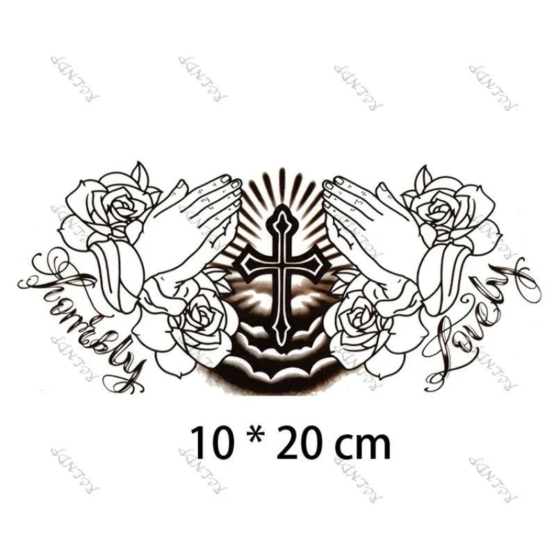 Waterproof Temporary Tattoo Sticker Flowers Big Pray Hands Cross Honely Lovely Letters Neck Flash Tatto Fake Tatoo for Women 