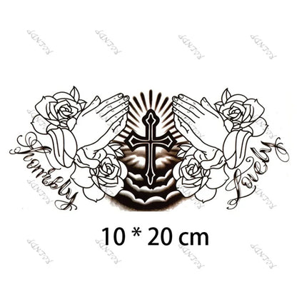 Waterproof Temporary Tattoo Sticker Flowers Big Pray Hands Cross Honely Lovely Letters Neck Flash Tatto Fake Tatoo for Women 
