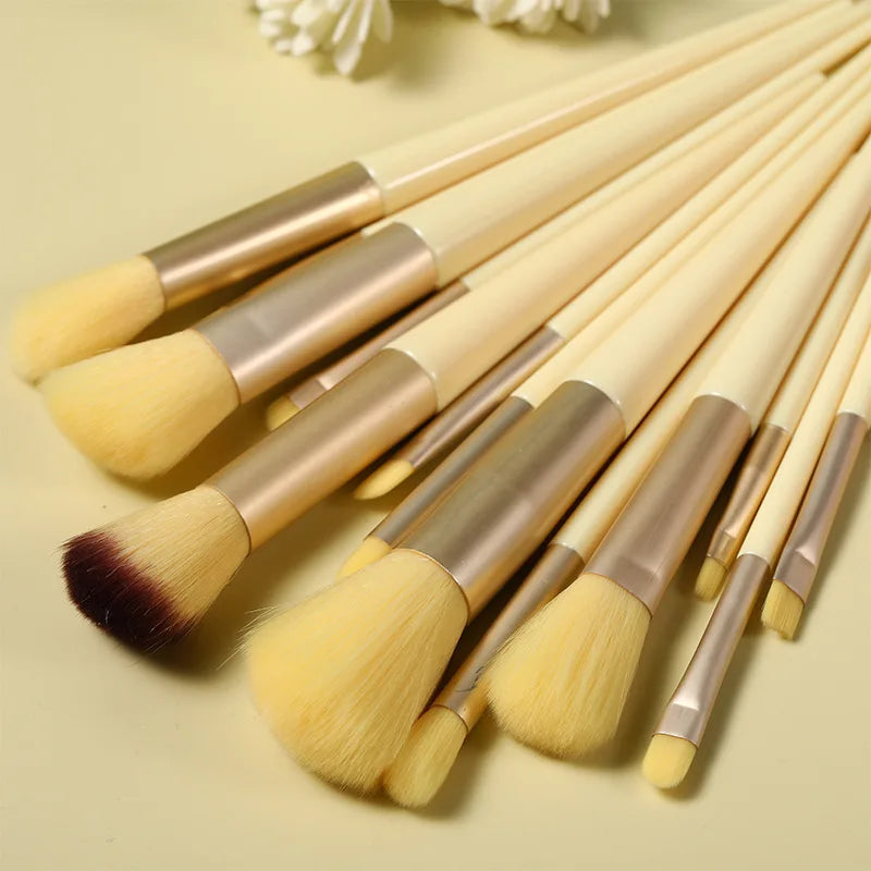 13 PCS Makeup Brushes Set Eye Shadow Foundation Women Cosmetic Brush Eyeshadow Blush Beauty Soft Make Up Tools Bag - Yellow