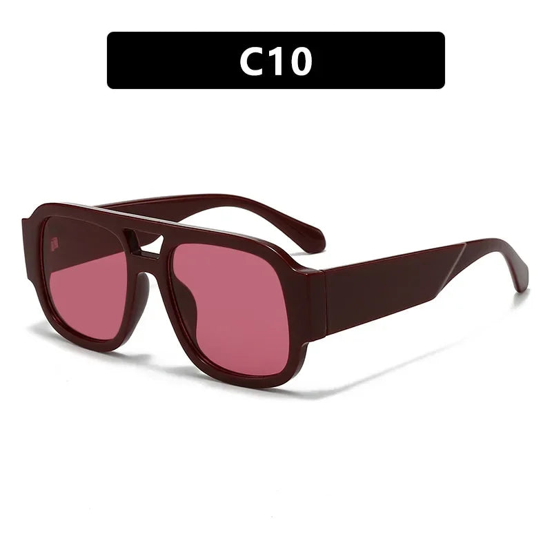 Fashion Double Bridges Square Sunglasses Women Candy Color Retro Wide Legs Men Sun Glasses Shades UV400 - C10 Red Red