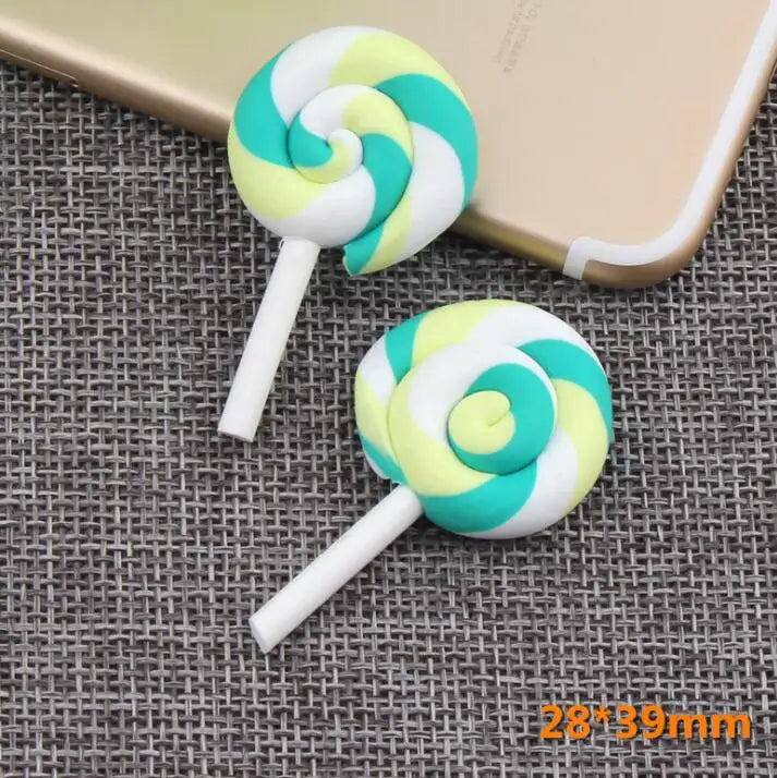 10pcs /lot Beauty Kawaii Rainbow lollipop Candy Polymer Clay Cabochons Flatback For DIY Phone Decoration
