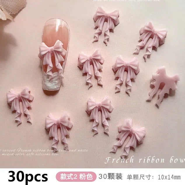 French Ribbons Colorful Resin Cute Bowknot Charm Leopard Print Bow Tie Nail Art Decorations Manicure Tools Accessories Wholes