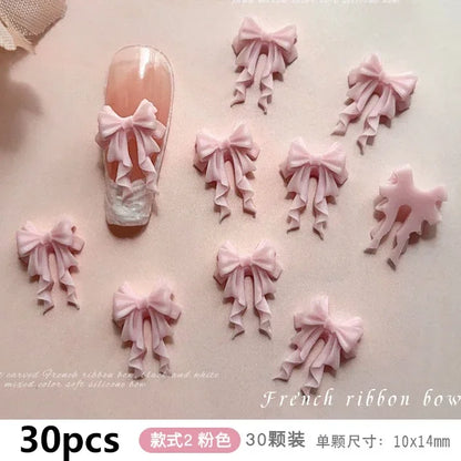 French Ribbons Colorful Resin Cute Bowknot Charm Leopard Print Bow Tie Nail Art Decorations Manicure Tools Accessories Wholes